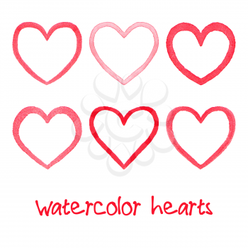Watercolor hearts set. Hand drawn abstract art. Design element for Valentine's Day, wedding, baby shower, birthday card etc. Vector illustration