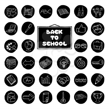 Doodle school buttons. Hand drawn vintage style. Vector Illustration.