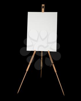 Tripod designed easel with canvas isolated on black