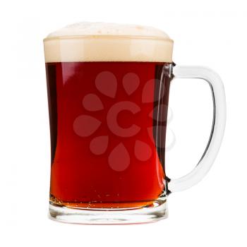 Mug filled with red beer, isolated on white.
