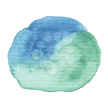 Hand painted watercolor blob. High resolution high quality. Green and blue bright colors. Abstract spring summer season background. Round graphic design element isolated on white. Vector illustration.
