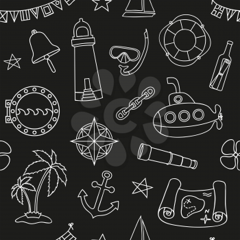 Seamless nautical pattern. Chalk board effect. Graphic design elements for printables, wrapping paper, web pages background, coloring pages, scrapbooking. Vector illustration.