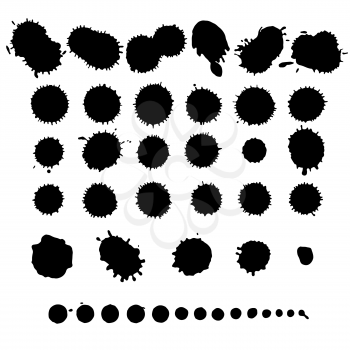 Stains set isolated on white. Can be used as mask to create coffee, tea, wine, watercolor stains. Black silhouette blobs. Vector illustration.