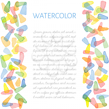 Hand painted water color brush stains with text. Cute decorative template. Bright colorful border panels. Great for baby shower invitation, birthday card, scrapbooking etc. Vector illustration.