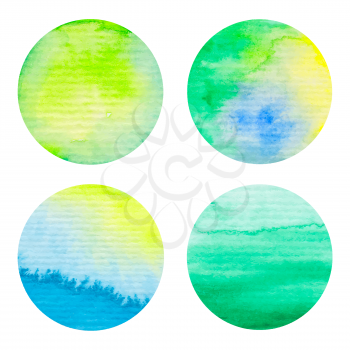 Hand painted watercolor circles set. Colorful texture, bright colors. High resolution graphic design elements for business cards, wedding and baby shower invitation, birthday cards and web sites.