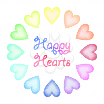 Watercolor hearts. Cute colorful heart shaped graphic design elements for valentines day, birthday cards, baby shower, wedding invitations, scrapbooking etc. Isolated on white. Vector illustration.