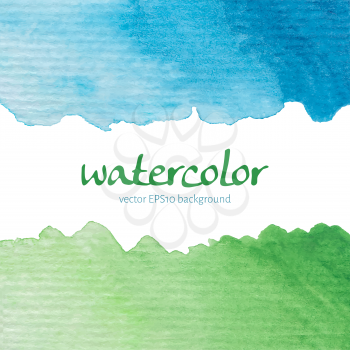 Hand painted bright watercolor banners. Green grass and blue sky concept. Spring summer season. Template for a birthday card, baby shower invitation, scrapbooking elements etc. Vector illustration.