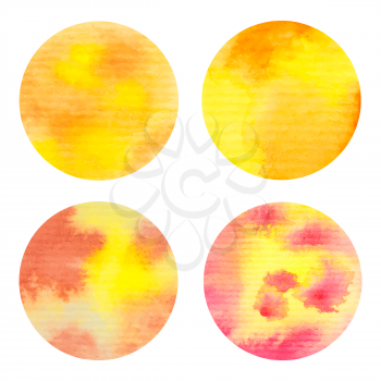 Hand painted watercolor circles set. Yellow and red texture, blue colors. High resolution graphic design elements for business cards, wedding and baby shower invitation, birthday cards and web sites.