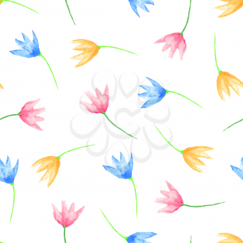 Seamless floral pattern. Hand painted scattered watercolor flowers.  Graphic element for baby shower or wedding invitations, birthday card, printables, wallpaper, scrapbooking. Vector illustration.