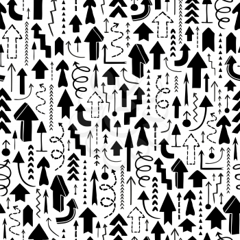 Seamless background of hand drawn arrows, from bottom up direction. Growth and  success concept. Moving upwards. Vector illustration.