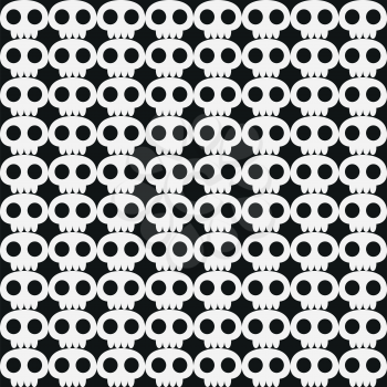 Seamless skull background in black and white. Vector illustration