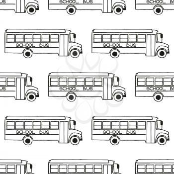 Back to School doodle seamless pattern. Cartoon sketchy school bus backdrop. Design element for wallpapers, web site background, wrapping paper, sale flyer, scrapbooking etc. Vector illustration