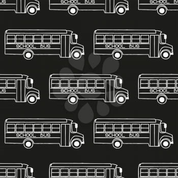 Back to School doodle seamless pattern. School bus on chalkboard background. Design element for wallpapers, web site background, wrapping paper, sale flyer, scrapbooking etc. Vector illustration