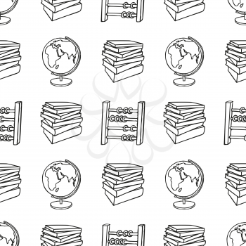 Back to School doodle seamless pattern. Line art cartoon school supplies. Design element for wallpapers, web site background, wrapping paper, sale flyer, scrapbooking etc. Vector illustration