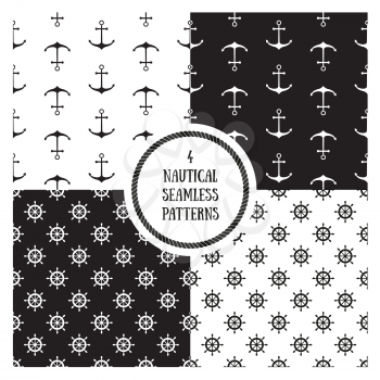 Seamless nautical patterns set with anchors and ship wheels. Design element for wallpapers, baby shower invitation, birthday card, scrap booking, fabric print etc. 