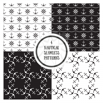 Seamless nautical patterns set with anchors. Design element for wallpapers, baby shower invitation, birthday card, scrap booking, fabric print etc. 