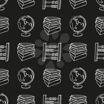 Back to School doodle seamless pattern. School supplies on chalkboard background. Design element for wallpapers, web site background, wrapping paper, sale flyer, scrapbooking etc. Vector illustration