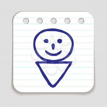 Doodle Man icon. Blue pen hand drawn infographic symbol on a notepaper piece. Line art style graphic design element. Web button with shadow. Boy or man avatar, male figure concept. 