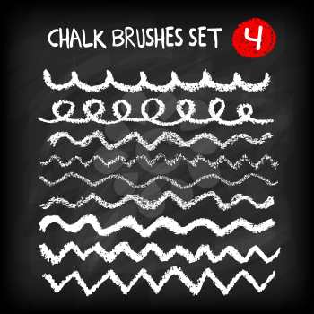 Set of chalk brushes. Handmade design elements on chalkboard background. Grunge vector illustration.