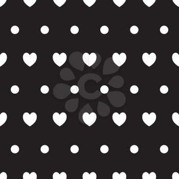 Seamless romantic hearts pattern. Black and white background.