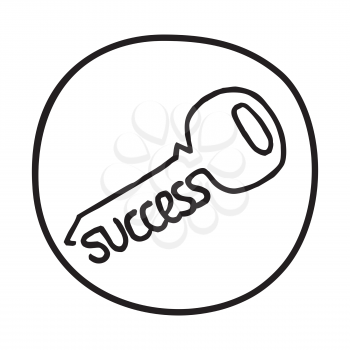 Doodle Key to Success icon. Infographic symbol in a circle. Line art style graphic design element. Web button.  Discovering secret of business success concept. 