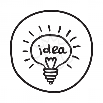 Doodle Light Bulb icon. Infographic symbol in a circle. Line art style graphic design element. Web button. New idea, great invention, finding solution concept.