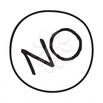Doodle NO word icon. Infographic symbol in a circle. Line art style graphic design element. Web button. Forbidden, disagreement, political protest concept. 