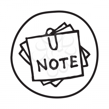Doodle Note icon. Infographic symbol in a circle. Line art style graphic design element. Web button. Office supplies, taking notes concept.
