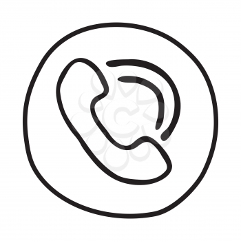 Doodle Telephone icon. Infographic symbol in a circle. Line art style graphic design element. Web button. Client service, phone call, telecommunication concept