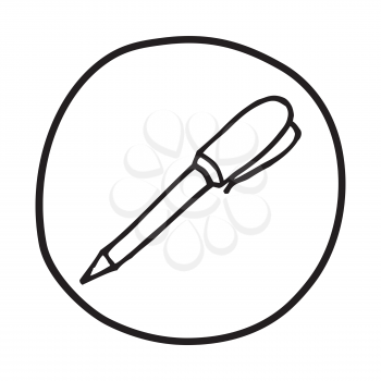 Doodle Pen icon. Infographic symbol in a circle. Line art style graphic design element. Web button.  Writing, office supply, signing  concept. 