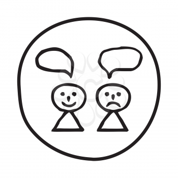 Doodle Happy and Sad person icon. Infographic symbol in a circle. Line art style graphic design element. Web button. Different views on life, opinions concept.