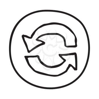 Doodle Recycle Arrows icon. Infographic symbol in a circle. Line art style graphic design element. Web button. Loading, reload, pre-loader, ecology concept. 