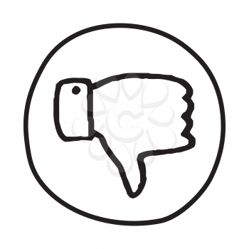 Doodle Thumbs Down icon. Infographic symbol in a circle. Line art style graphic design element. Web button. Disapproval, dislike, vote down gesture concept