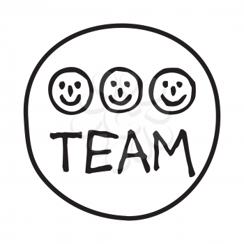 Doodle Team icon. Infographic symbol in a circle. Line art style graphic design element. Web button. Teamwork, human resources, happy co-workers, wotk together concept