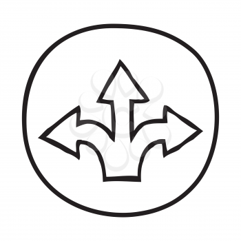 Doodle 3 Arrows icon. Infographic symbol in a circle. Line art style graphic design element. Web button. Choice, considering options, making decision concept. 