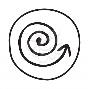 Doodle Coil Arrow icon. Infographic symbol in a circle. Line art style graphic design element. Web button.  Direction, growth, development,  progress concept. 