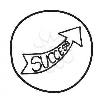 Doodle Arrow icon with the word Success. Infographic symbol in a circle. Line art style graphic design element. Web button. Business growth, progress concept.
