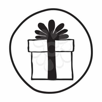Doodle Gift Box icon. Infographic symbol in a circle. Line art style graphic design element. Web button. Free, present, holiday shopping, Black Friday concept