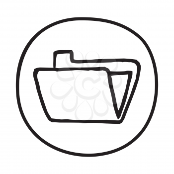 Doodle Folder icon. Infographic symbol in a circle. Line art style graphic design element. Web button. Folder with papers, paperwork, computer concept. 