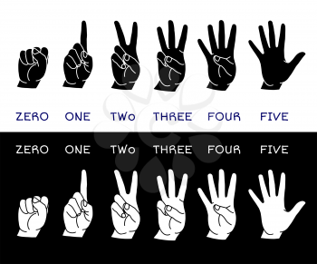 Counting hands showing different number of fingers. Graphic design element for teaching math to young children as school printout. Great for showing numbers on your design in a fun and creative way.