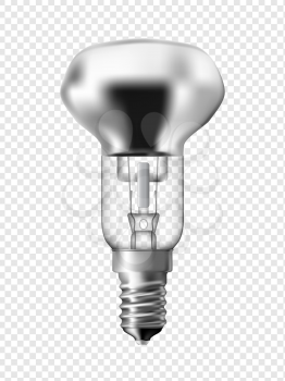 Light bulb for bedside lamp, transparent bulb design. Realistic vector illustration. 