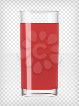Red Fruit juice glass. Fruit organic drink. Healthy diet. Clean eating. Tall glass with beverage. Transparent  photo realistic vector illustration. 