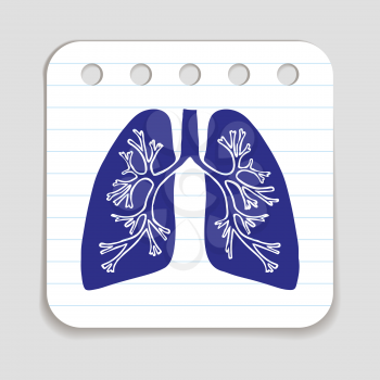 Doodle Lungs icon. Infographic symbol hand drawn with pen. Skribble style graphic design element. Web button. Medical symbol on a notepad page with lines.