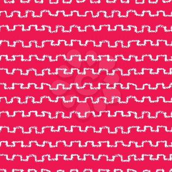 Seamless greek style pattern. Hand painted with oil pastel crayons. White stripes on red background. Design element for printables, wallpaper, baby shower invitation, birthday card, scrapbooking etc