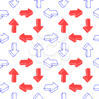 Seamless background of hand drawn arrow icons turning clockwise. Vector illustration. 