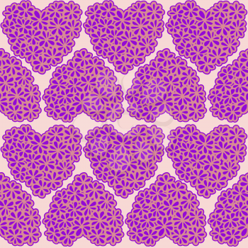 Seamless texture with flower filled hearts. Vector Illustration.
