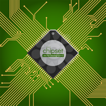 Chipset circuit vector background, green and gold colors
