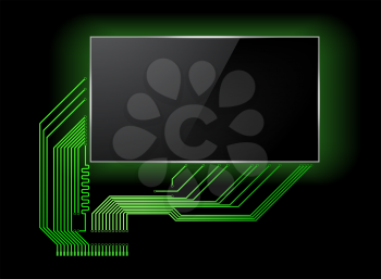 Circuit board with screen, with place for text. Vector illustration.