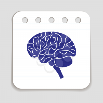 Doodle Brain icon. Infographic symbol hand drawn with pen. Scribble style graphic design element. Web button. Medical symbol on a notepad page with lines.
