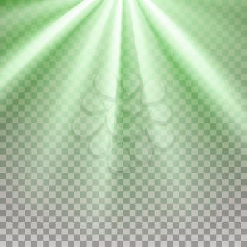 Green flare. Glaring effect with transparency. Abstract glowing light background. Ready to apply. Graphic element for documents, templates, posters, flyers. Vector illustration